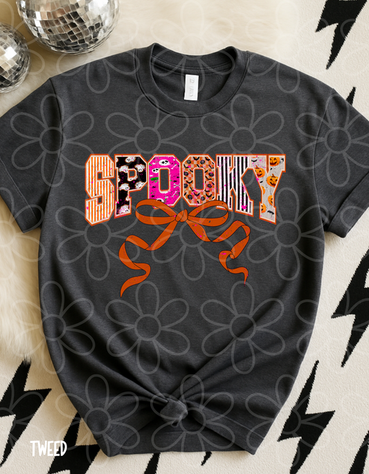 Spooky Patterns Bow Kids Completed Tee