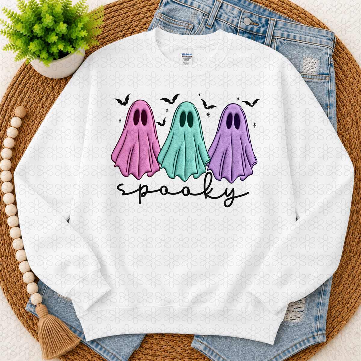 Spooky Ghost- Faux Embroidery DTF Transfer