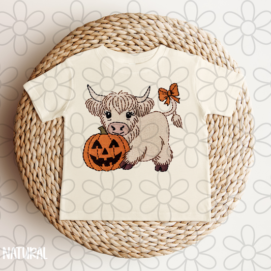 Stitched Cow Pumpkin Completed Tee