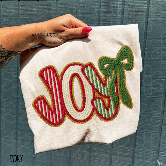 Stitched Striped Joy Green Bow Completed Tee