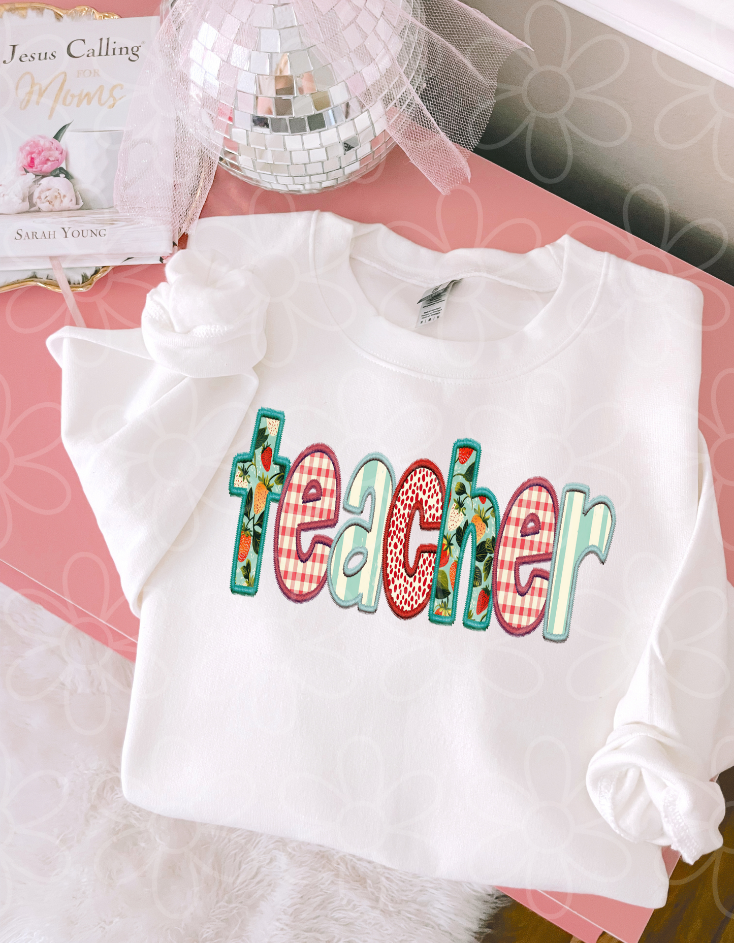 Strawberry Stripes Teacher DTF Transfer