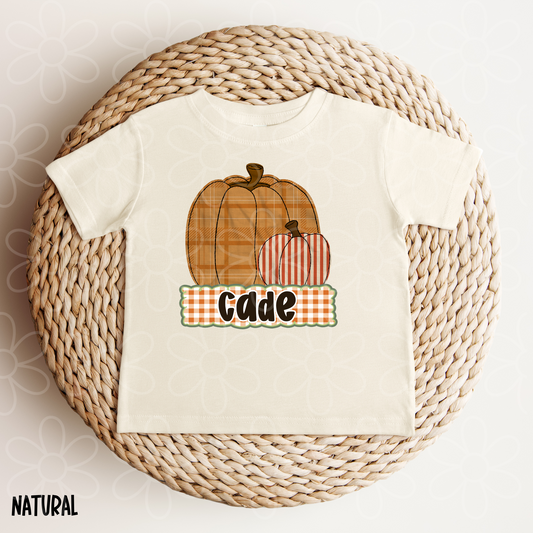 Striped Pumpkin Custom Name Kids Completed Tee