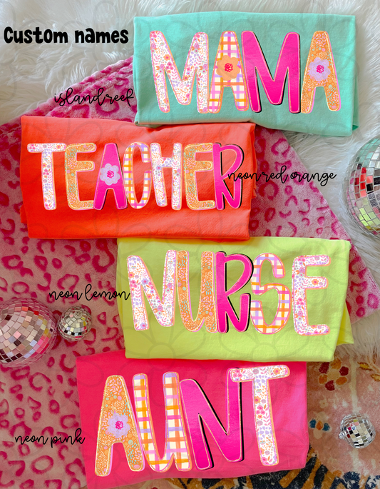 Summer Floral Plaid Custom Name Kids Completed Tee