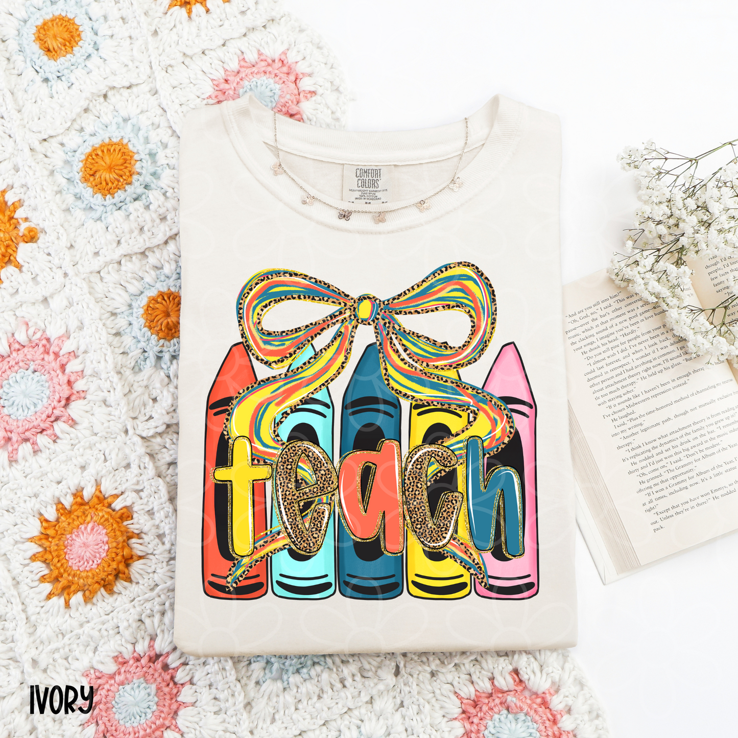 Teach Crayons Bow DTF Transfer