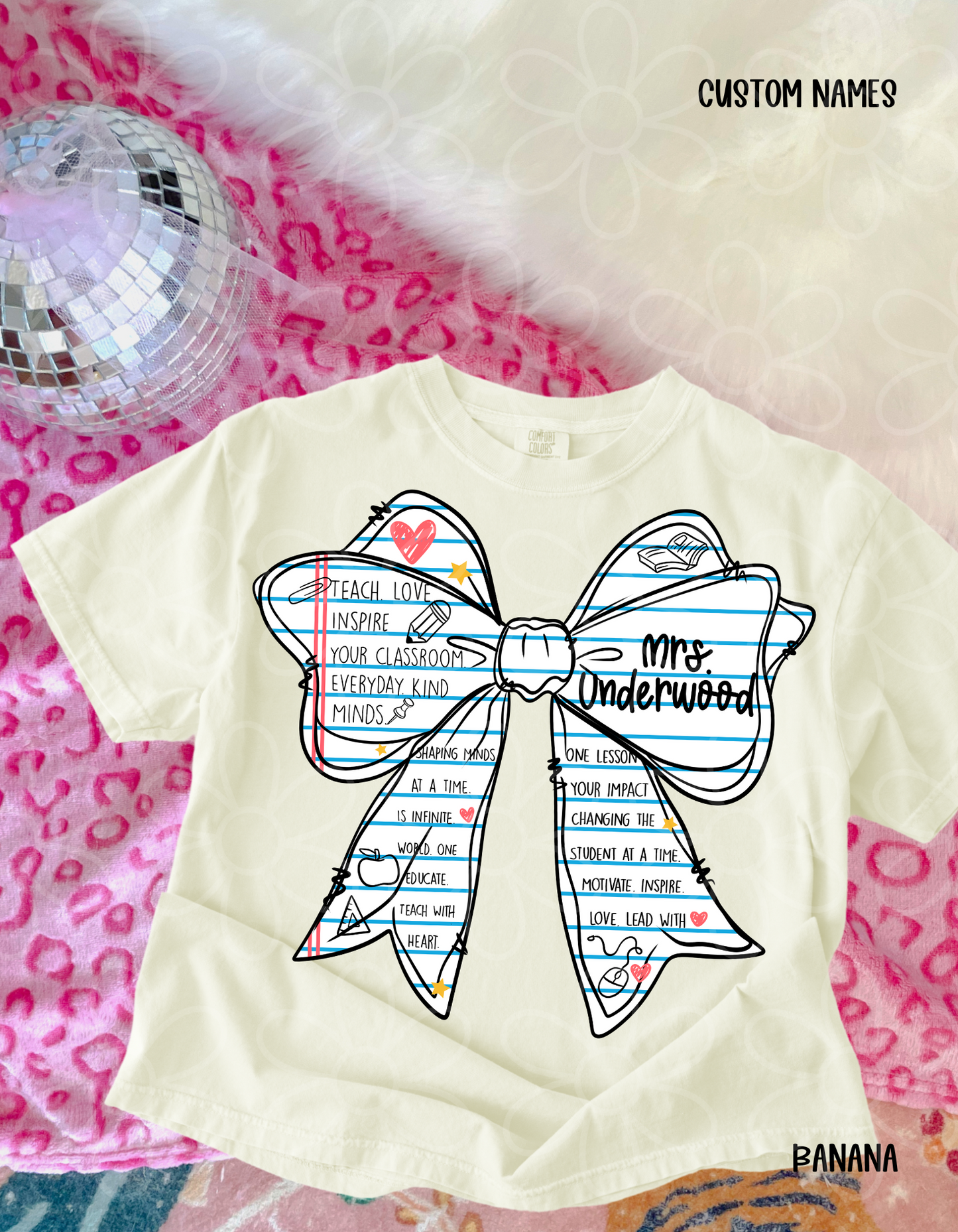 Teach Love Inspire Bow Custom Teachers Name DTF Transfer