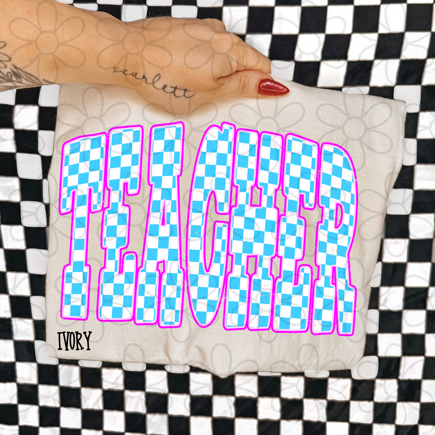 Teacher Blue Pink Checkered Completed Tee