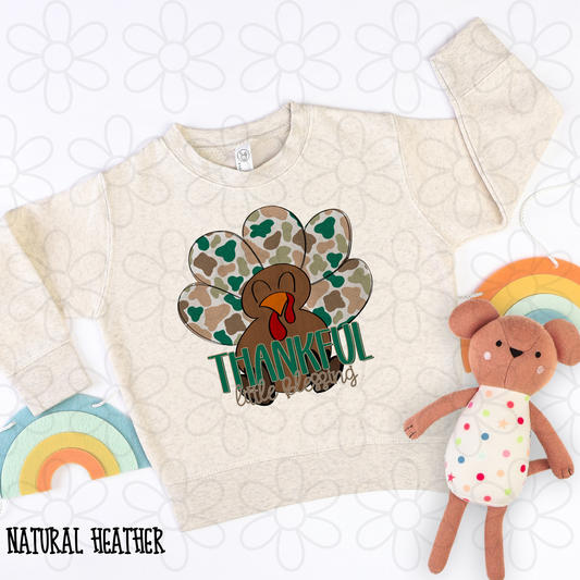 Thankful Little Blessing Camo Turkey Completed Tee