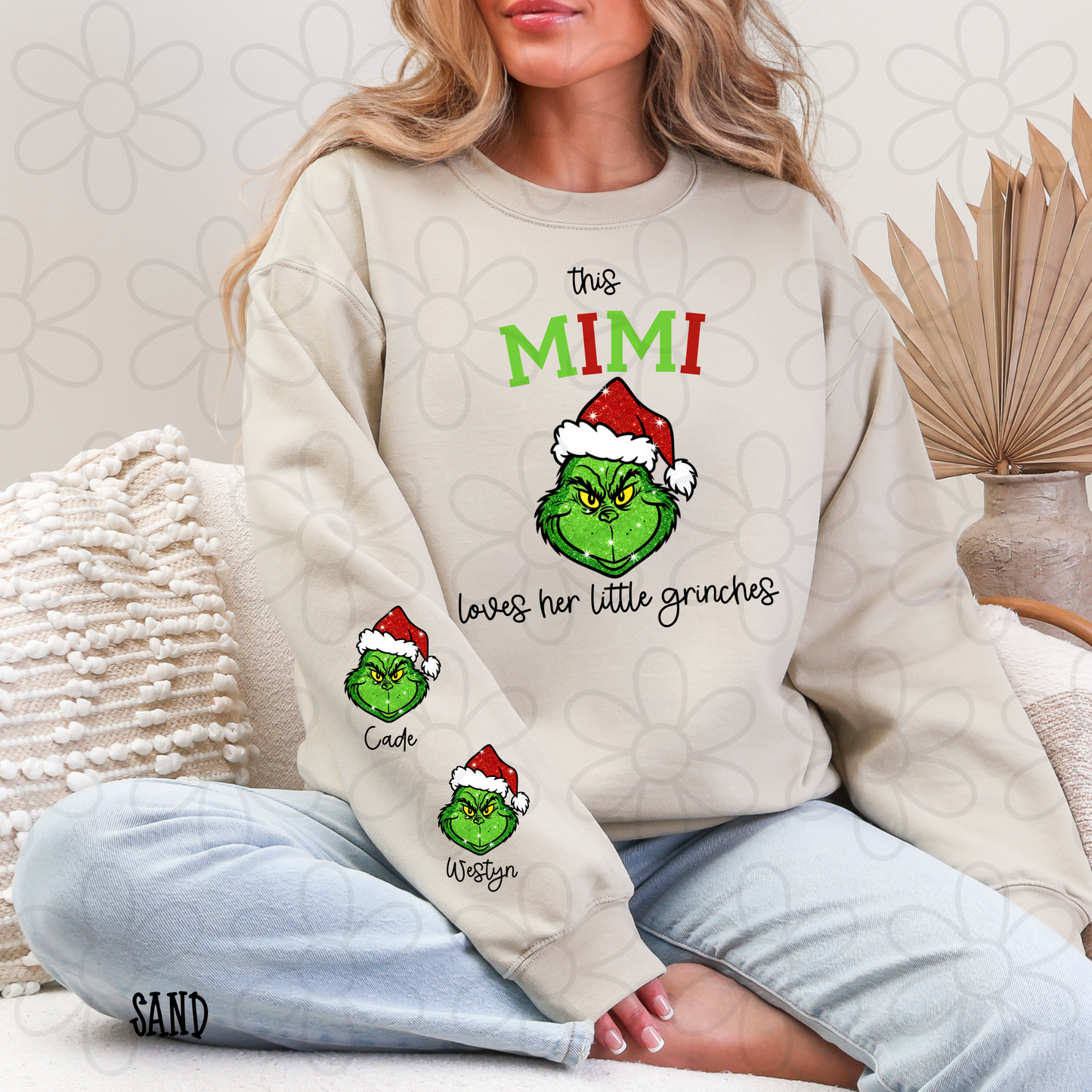 This Mimi Loves Her Little Grinches Custom Sleeve Names DTF Transfer