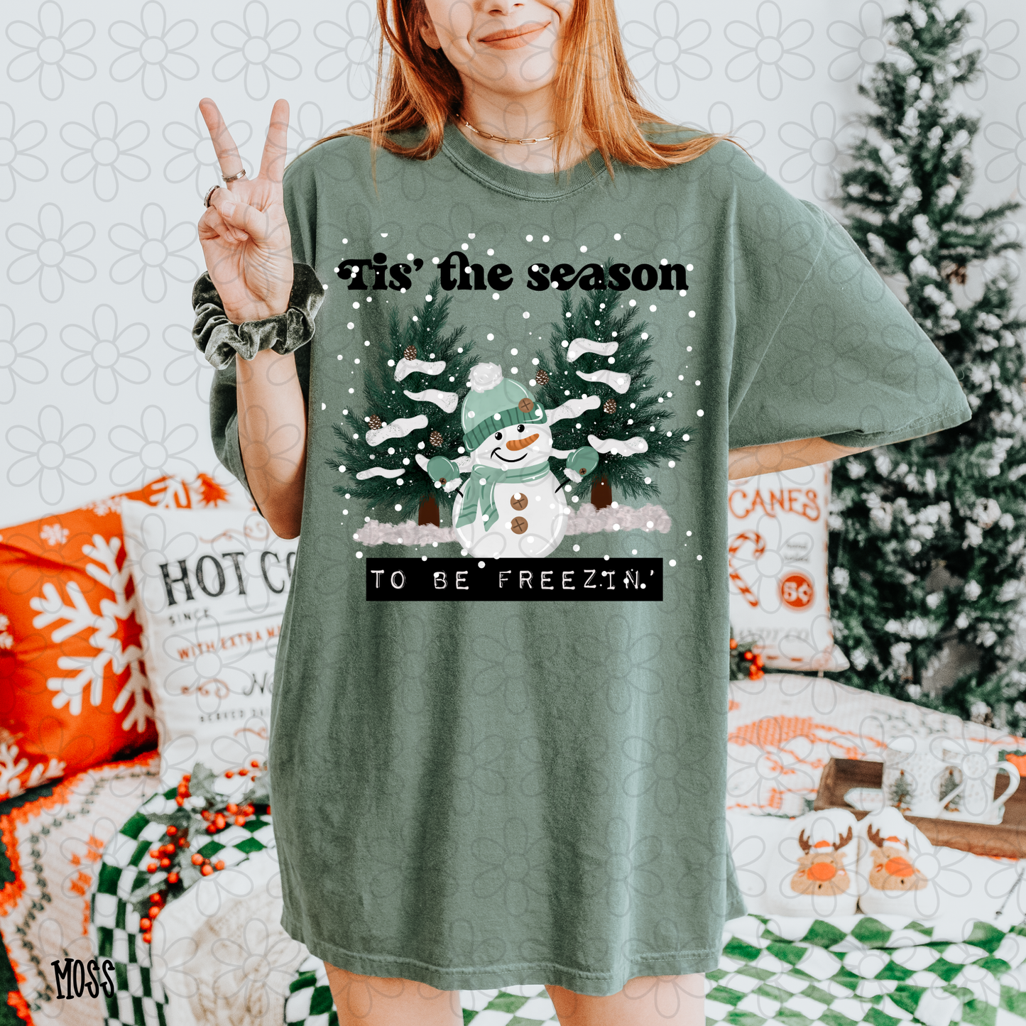 Tis The Season To Be Freezin Snowman Green DTF Transfer