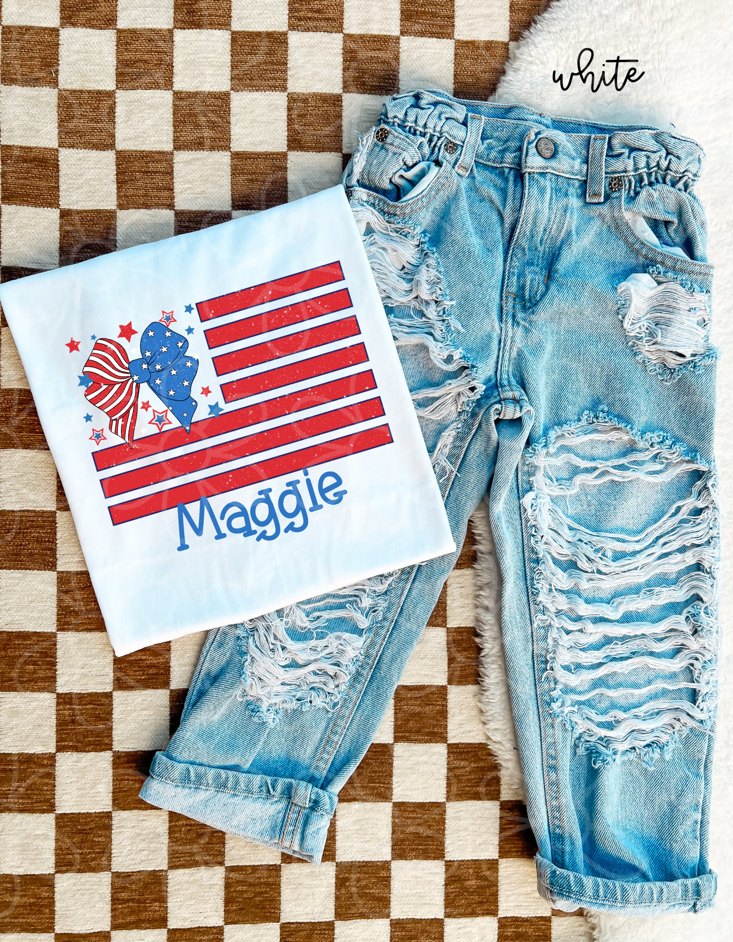 USA Flag Bow Custom Name DTF Transfer