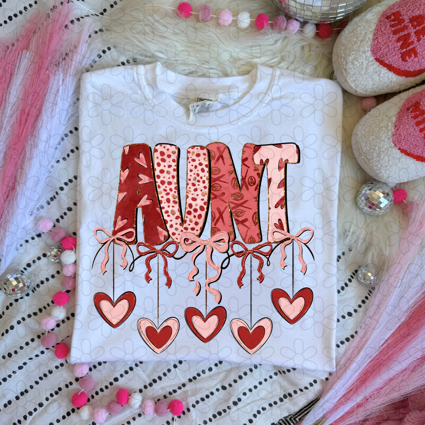Valentines Hanging Hearts & Bows Name (Multiple Options) DTF Transfer