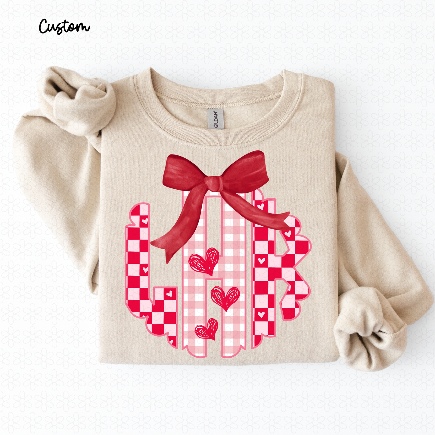 Valentines Mix Patterns Hearts Custom Monogram DTF Transfer