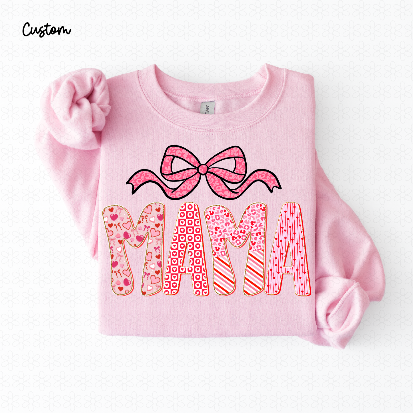 Valentines Patterns Bow Custom Name DTF Transfer