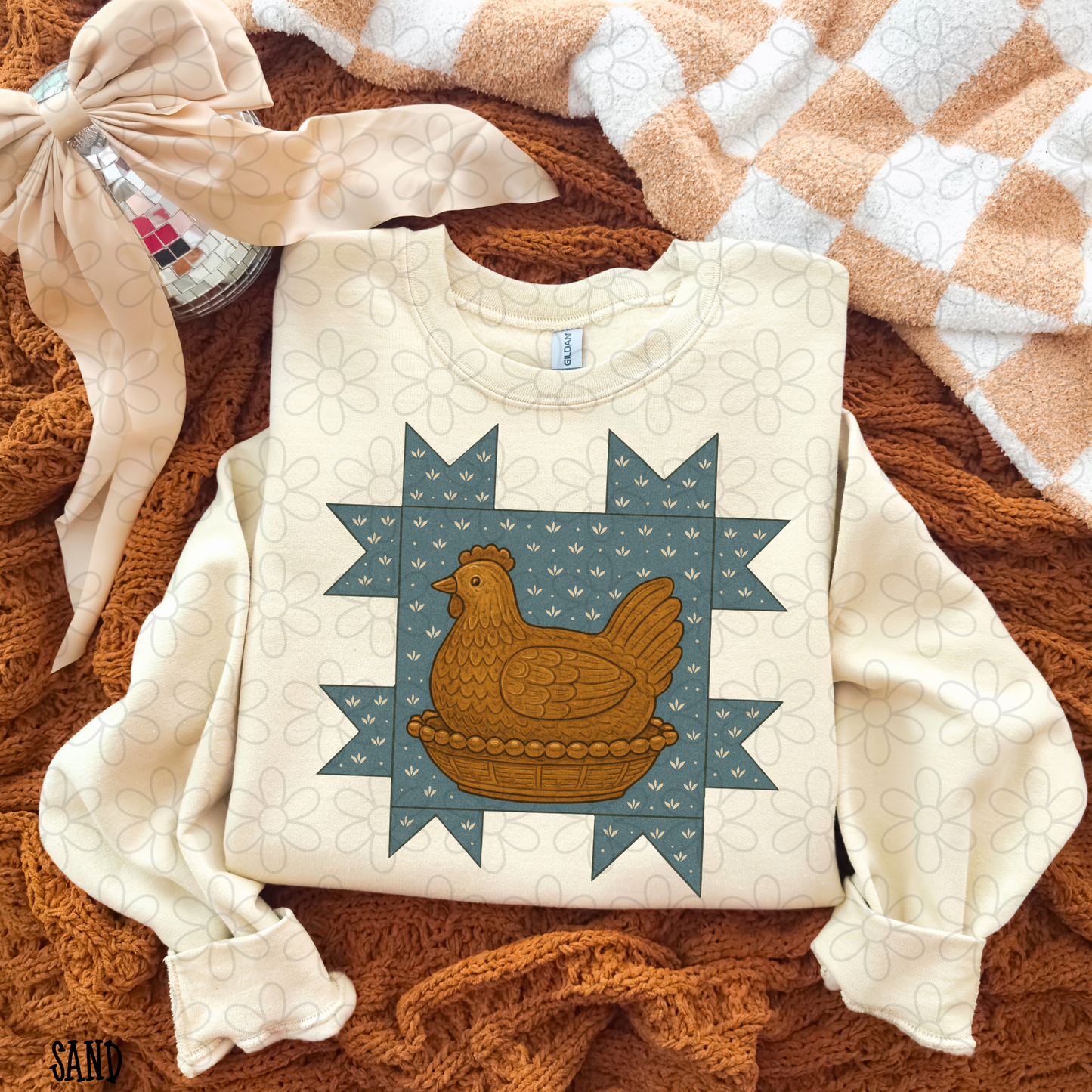 Vintage Chicken Blue Brown DTF Transfer