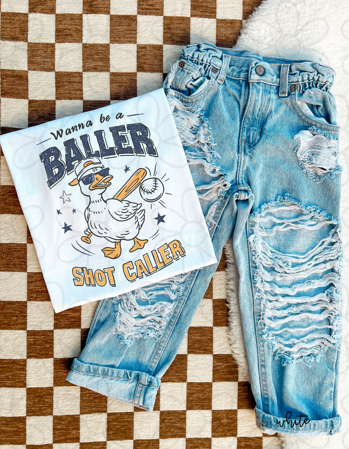 Wanna Be A Baller Shot Caller Duck Completed Tee