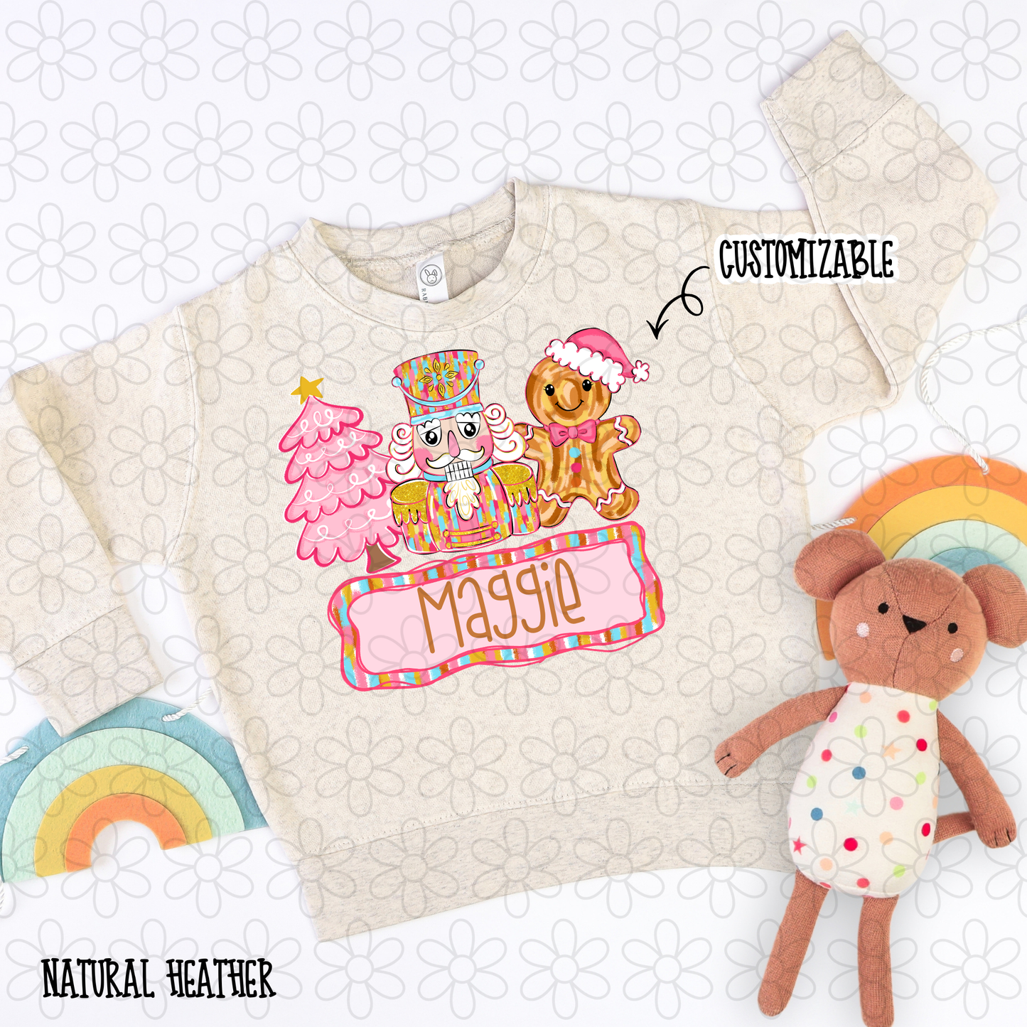 Watercolor Nutcracker Gingerbread Girls Custom Name DTF Transfer