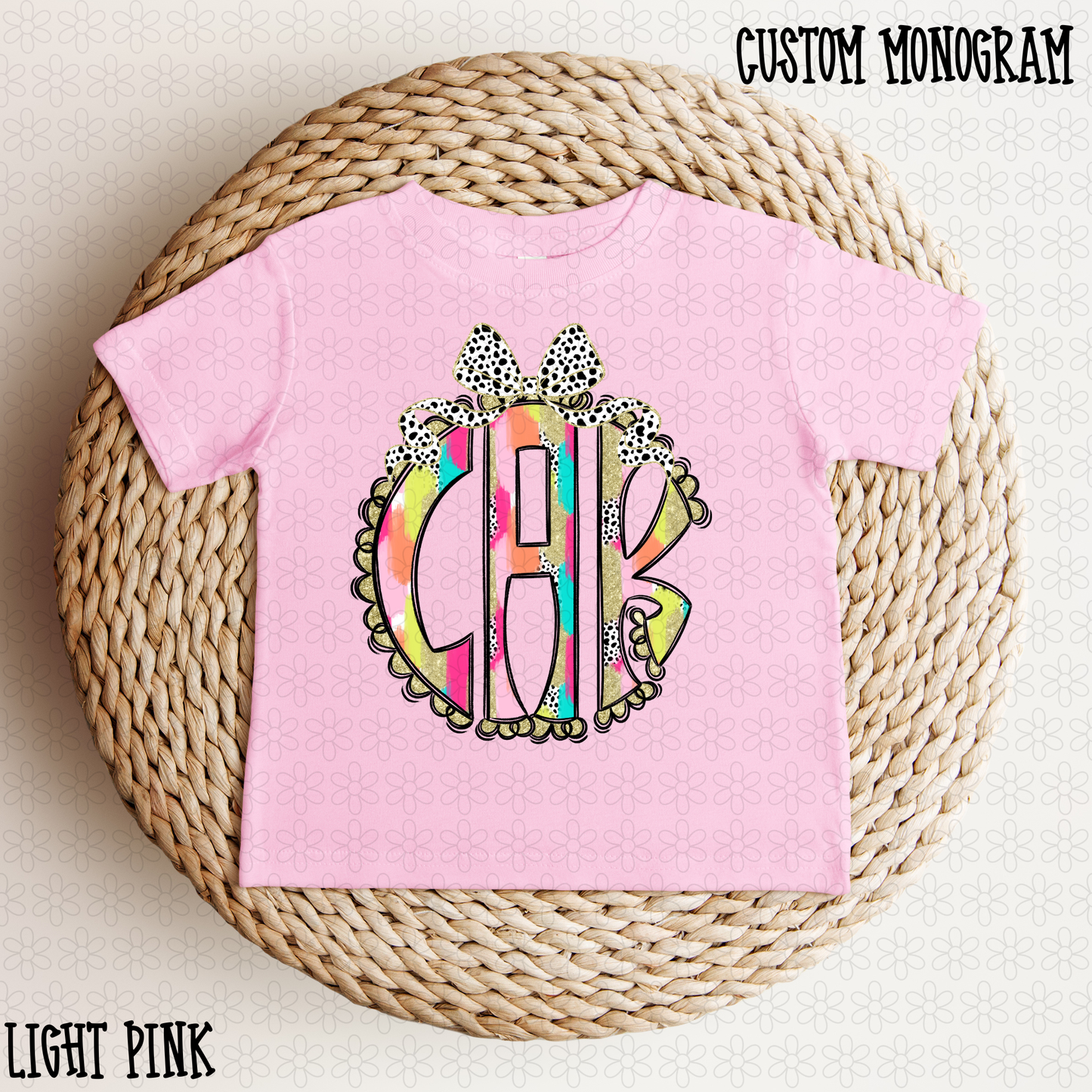 Watercolor Speckle Bow Custom Monogram DTF Transfer