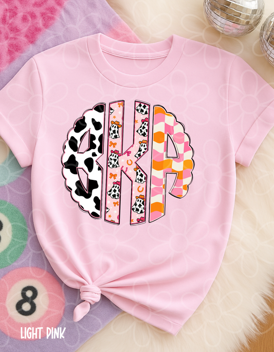 Western Cow Print Ghosts Custom Monogram Kids Completed Tee