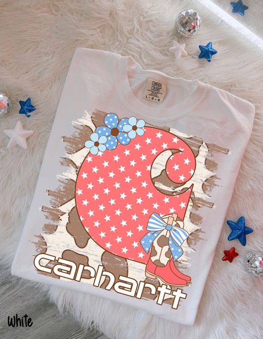 Western Patriotic Carhartt Flowers Completed Tee