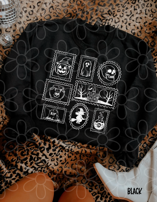 White Spooky Halloween Stamps Completed Tee