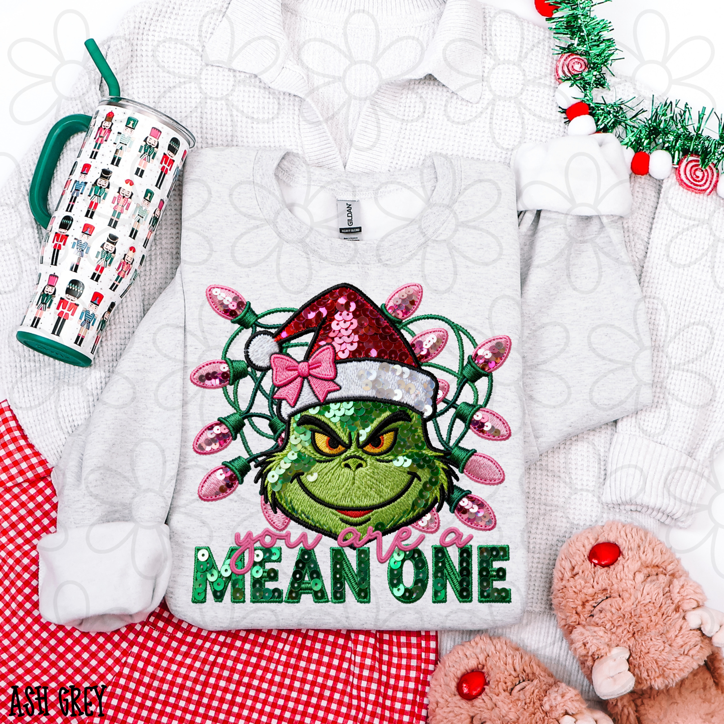 You Are A Mean One Grinch Pink Lights Completed Tee