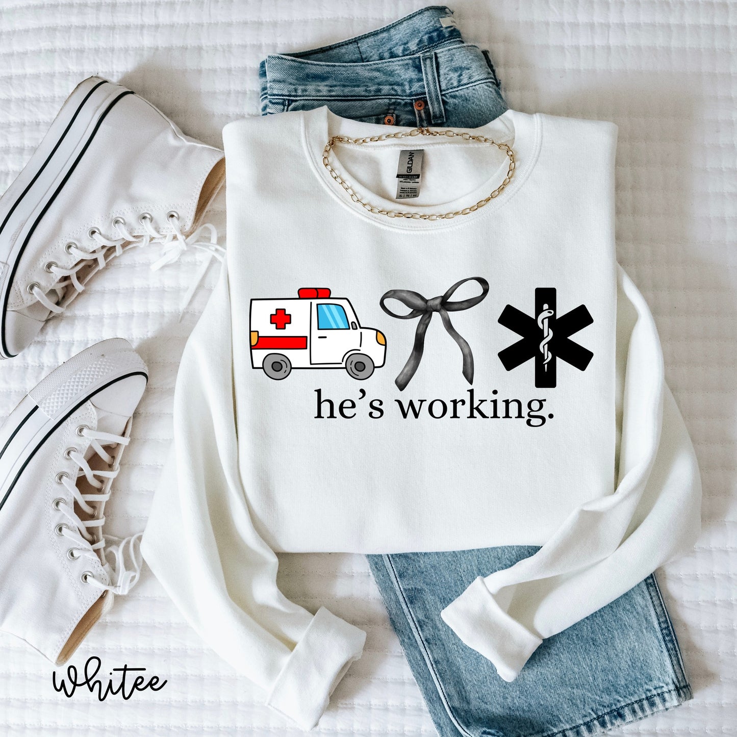 He's Working (Multiple Options) Completed Tee