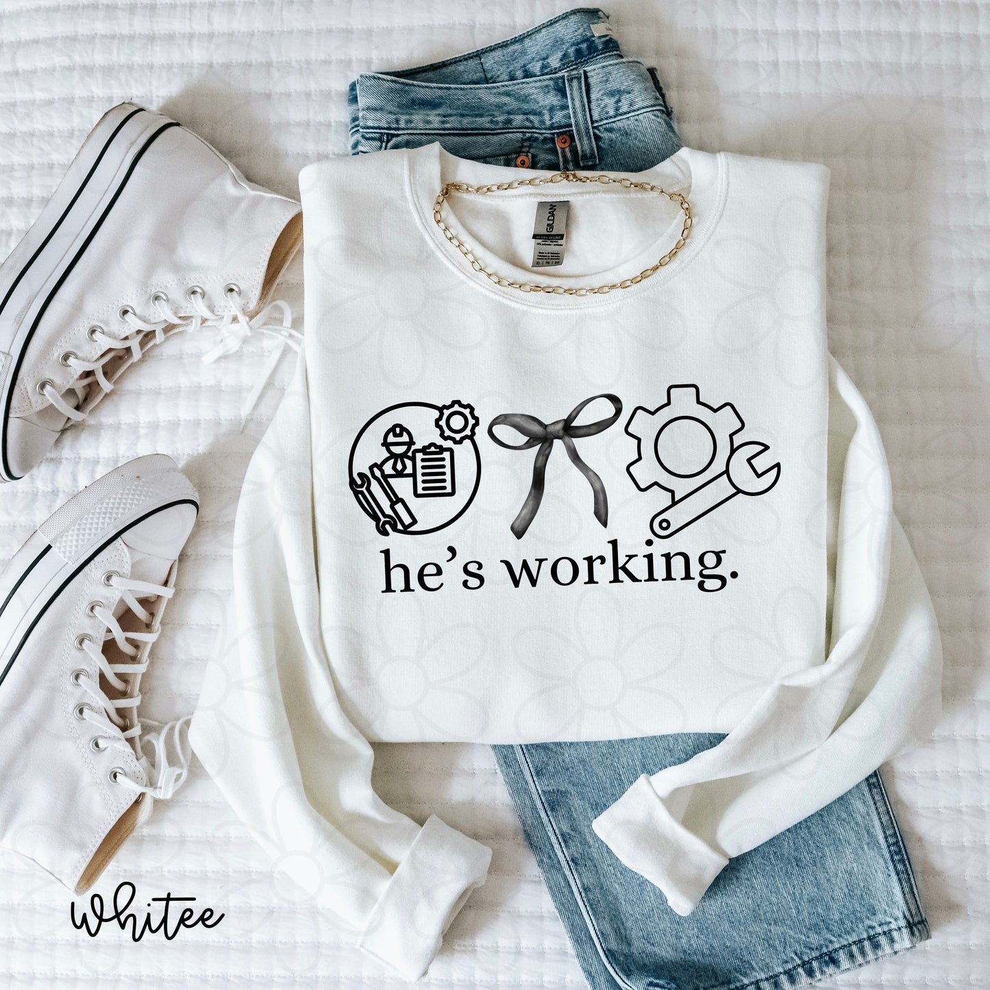 He's Working (Multiple Options) Completed Tee