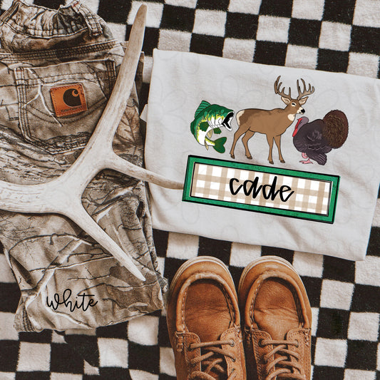Fish Buck Turkey Custom Name Kids Completed Tee