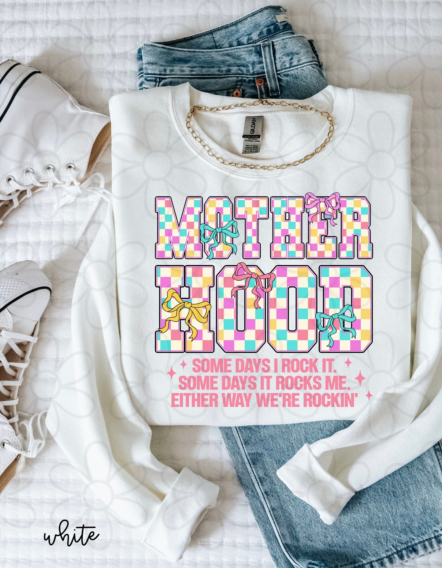 Checkered Coquette Motherhood We're Rockin Completed Tee