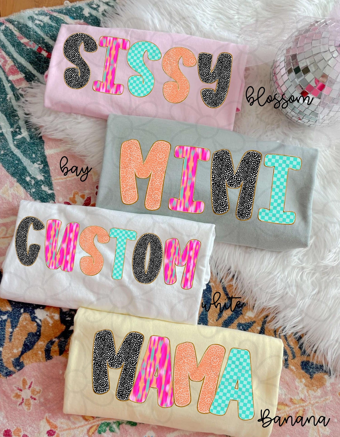 Custom Bright Colorful Names Completed Tee
