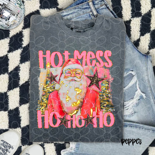 Pink Hot Mess HO HO HO Kids Completed Tee
