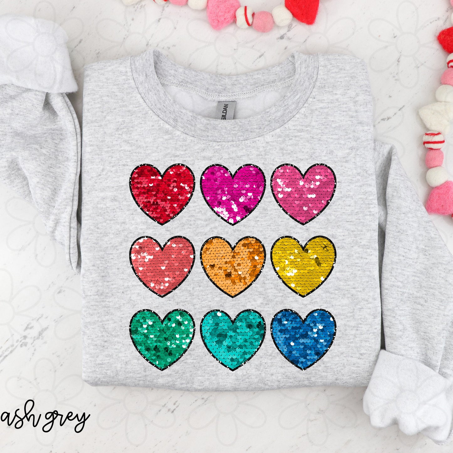 Valentines Sequins Hearts DTF Transfer