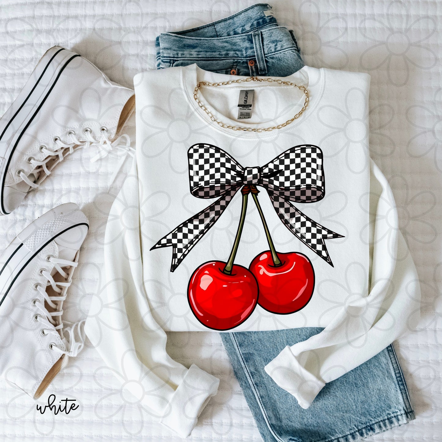 Checkered Bow Cherries DTF Transfer