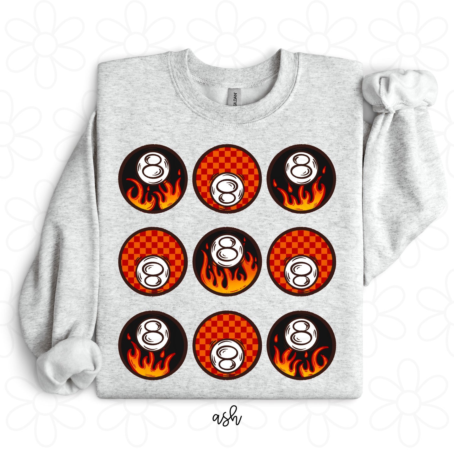 8 Ball Flames Completed Tee