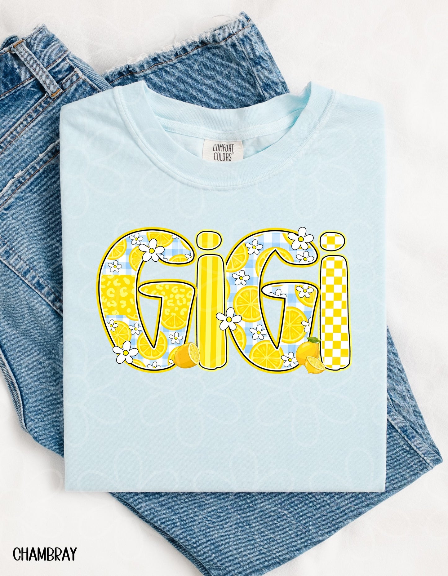 Lemon Gingham Names - Multiple Options No Customs DTF Transfer