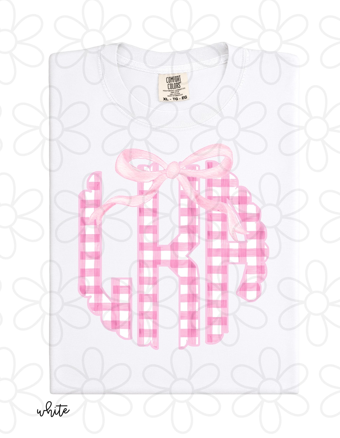 Pink Gingham Bow Monogram Completed Tee