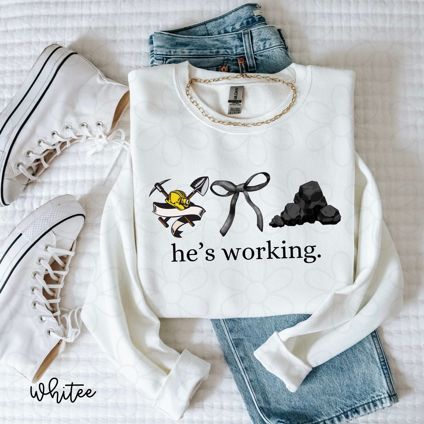 He's Working (Multiple Options) Completed Tee