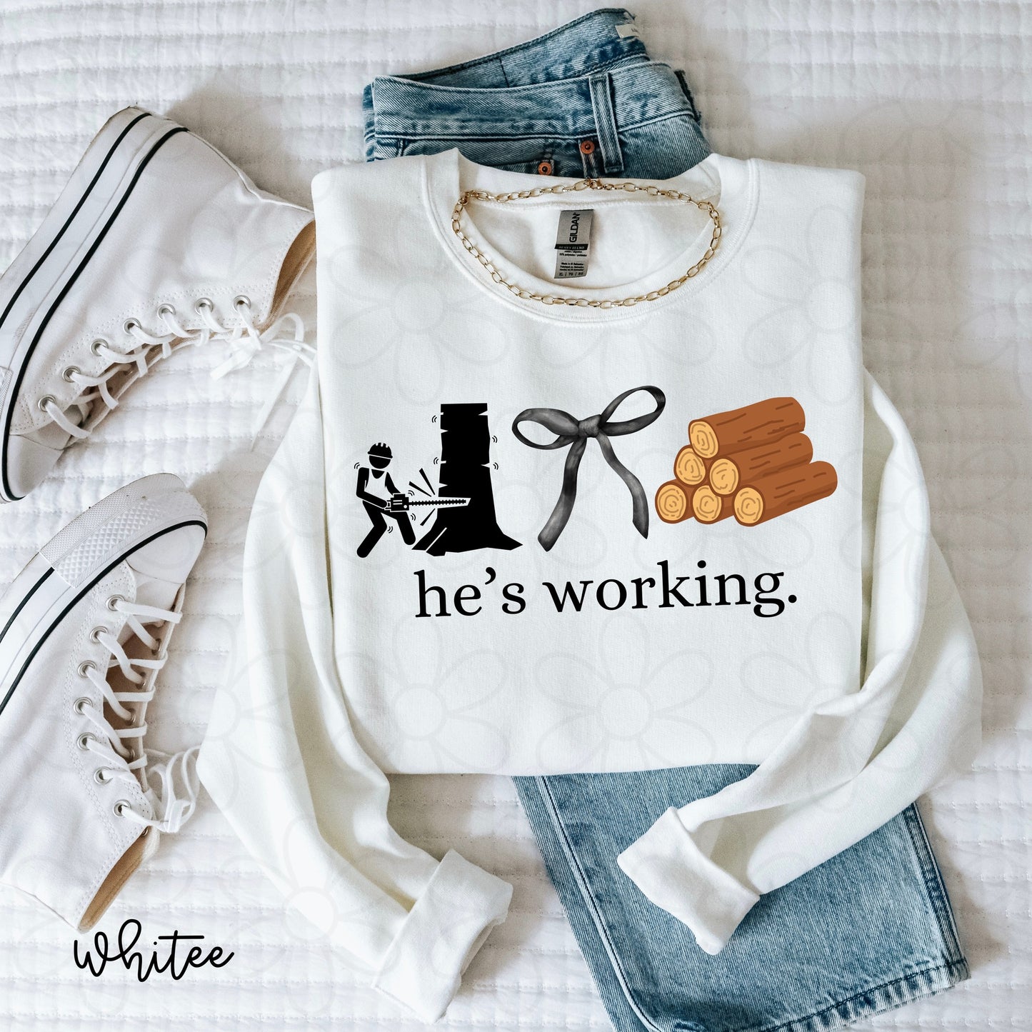 He's Working (Multiple Options) Completed Tee