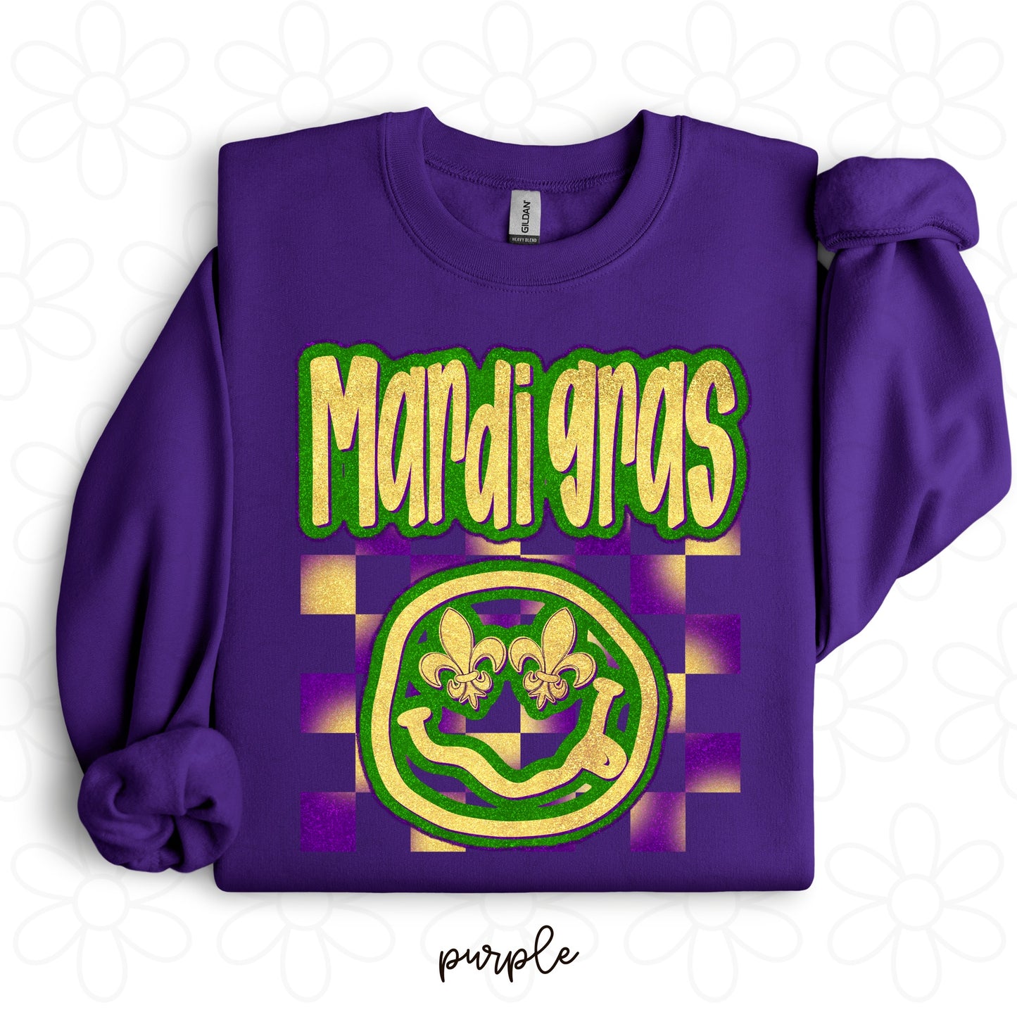 Glitter Mardi Gras Smiley Kids Completed Tee