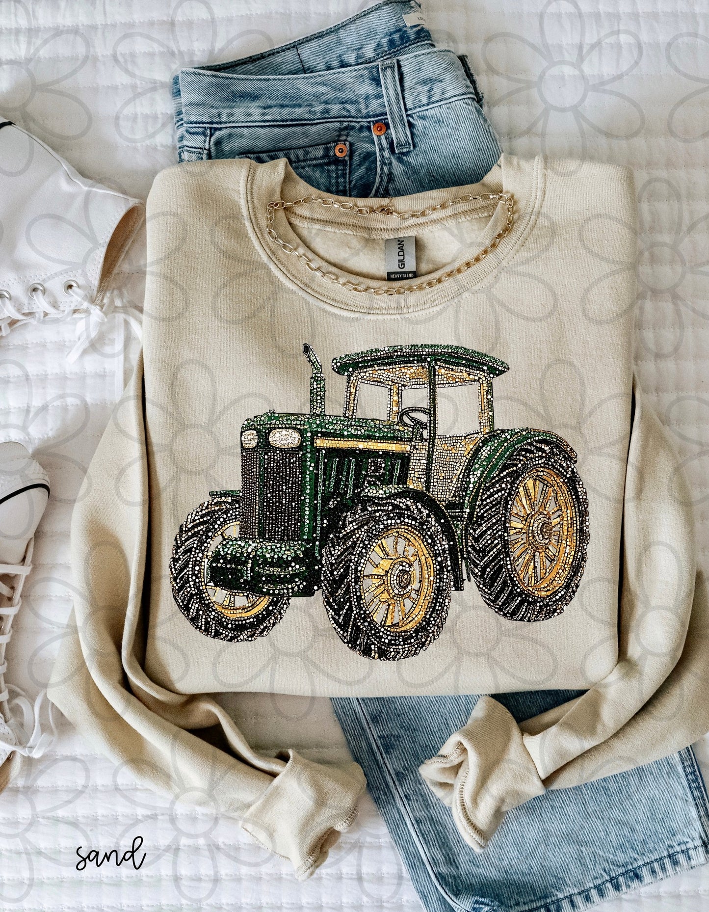 Faux Rhinestone Tractor Completed Tee