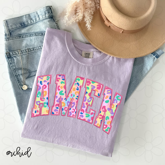 Colorful Leopard Amen Kids Completed Tee