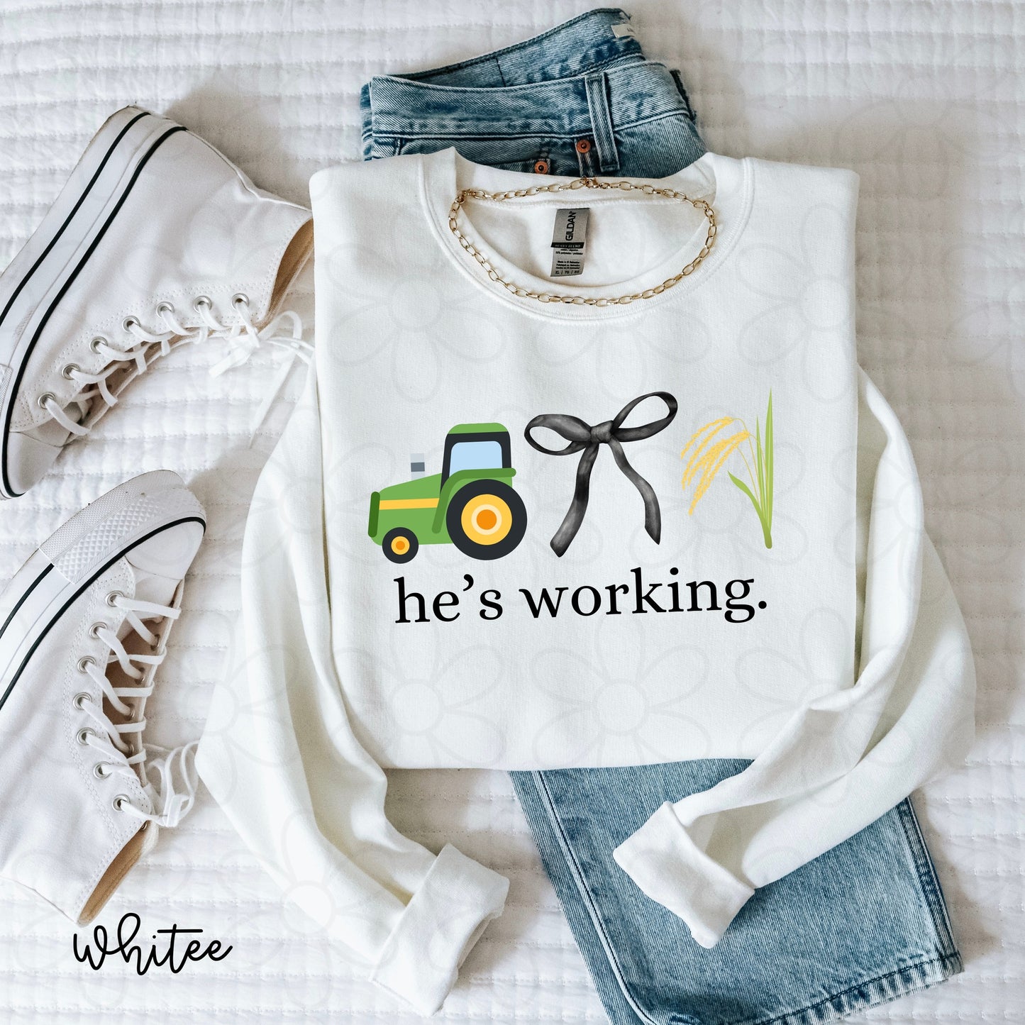 He's Working (Multiple Options) Completed Tee