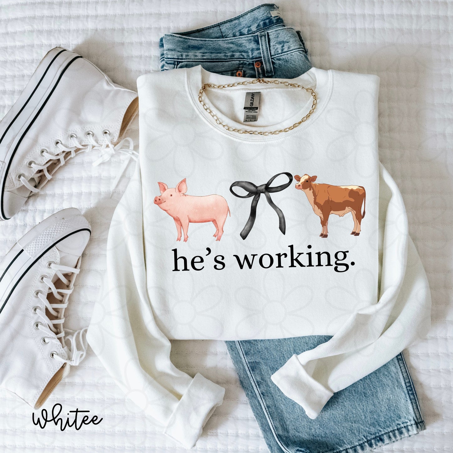 He's Working (Multiple Options) Completed Tee
