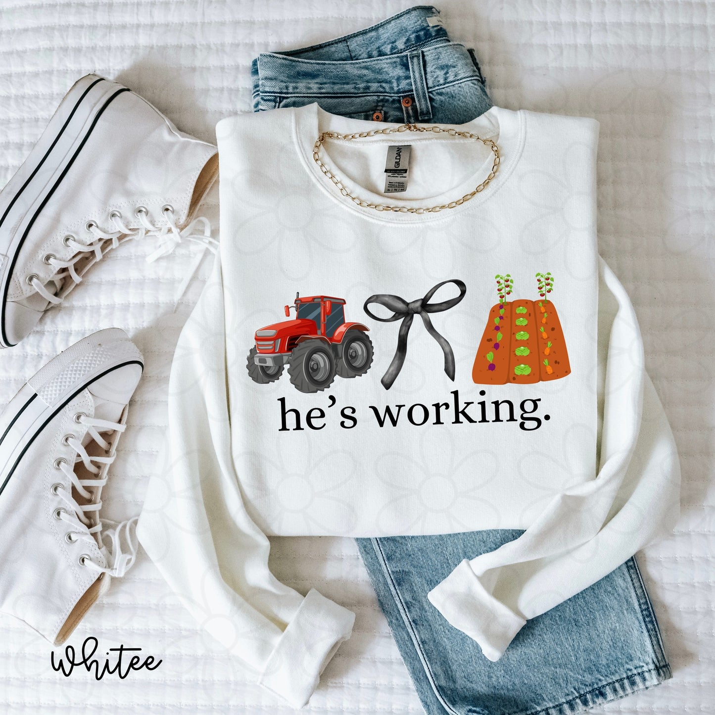 He's Working (Multiple Options) Completed Tee