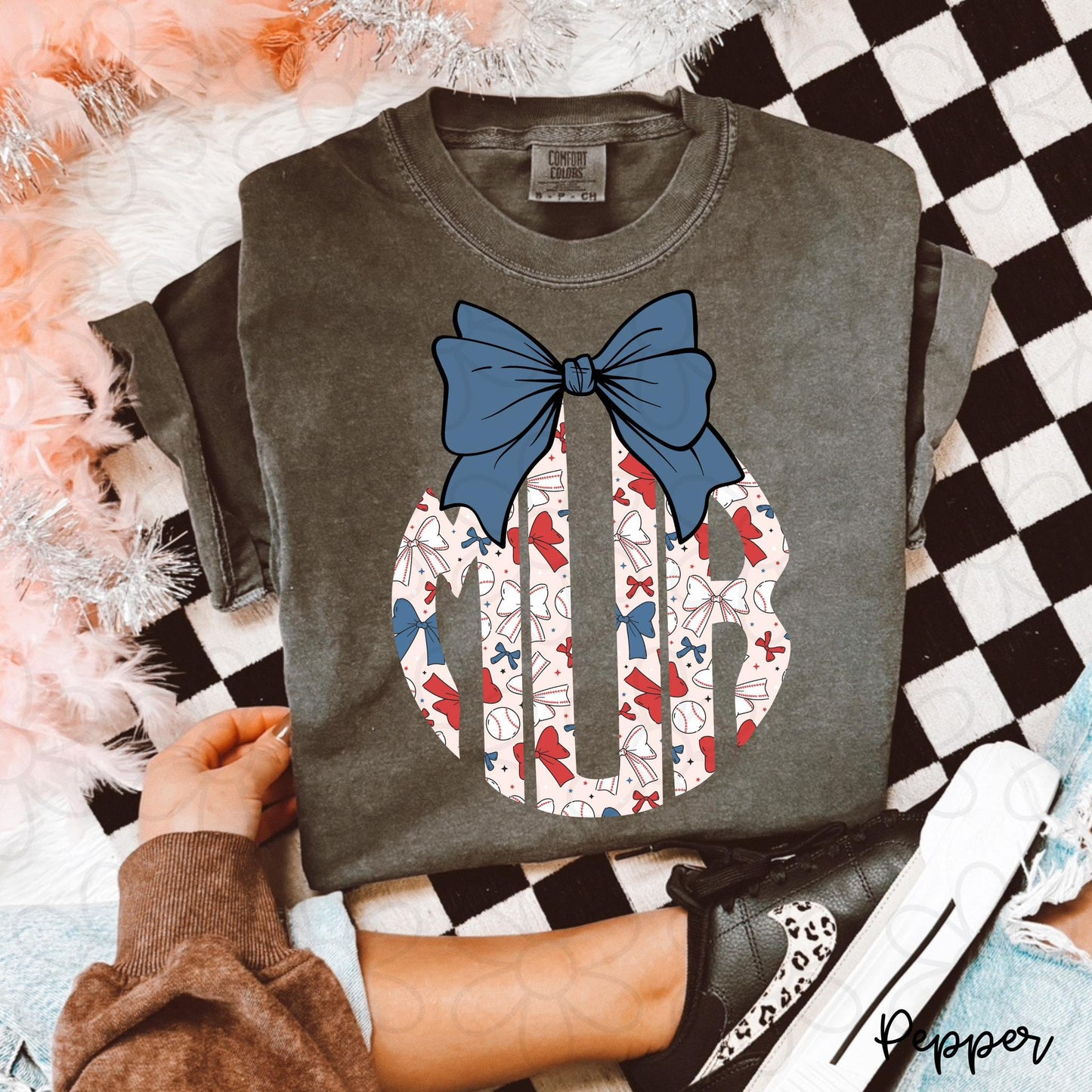 Baseball Coquette Monogram Kids Completed Tee