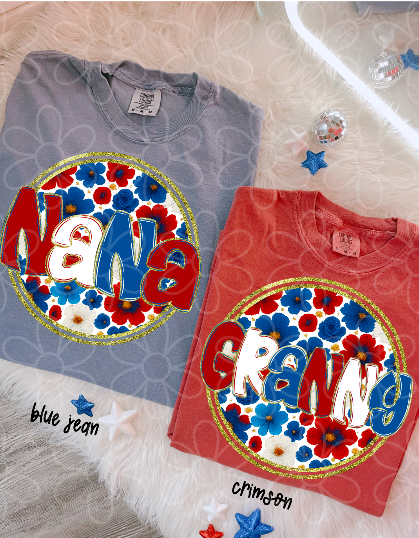 RWB Floral Circle Names (No Customs) DTF Transfer