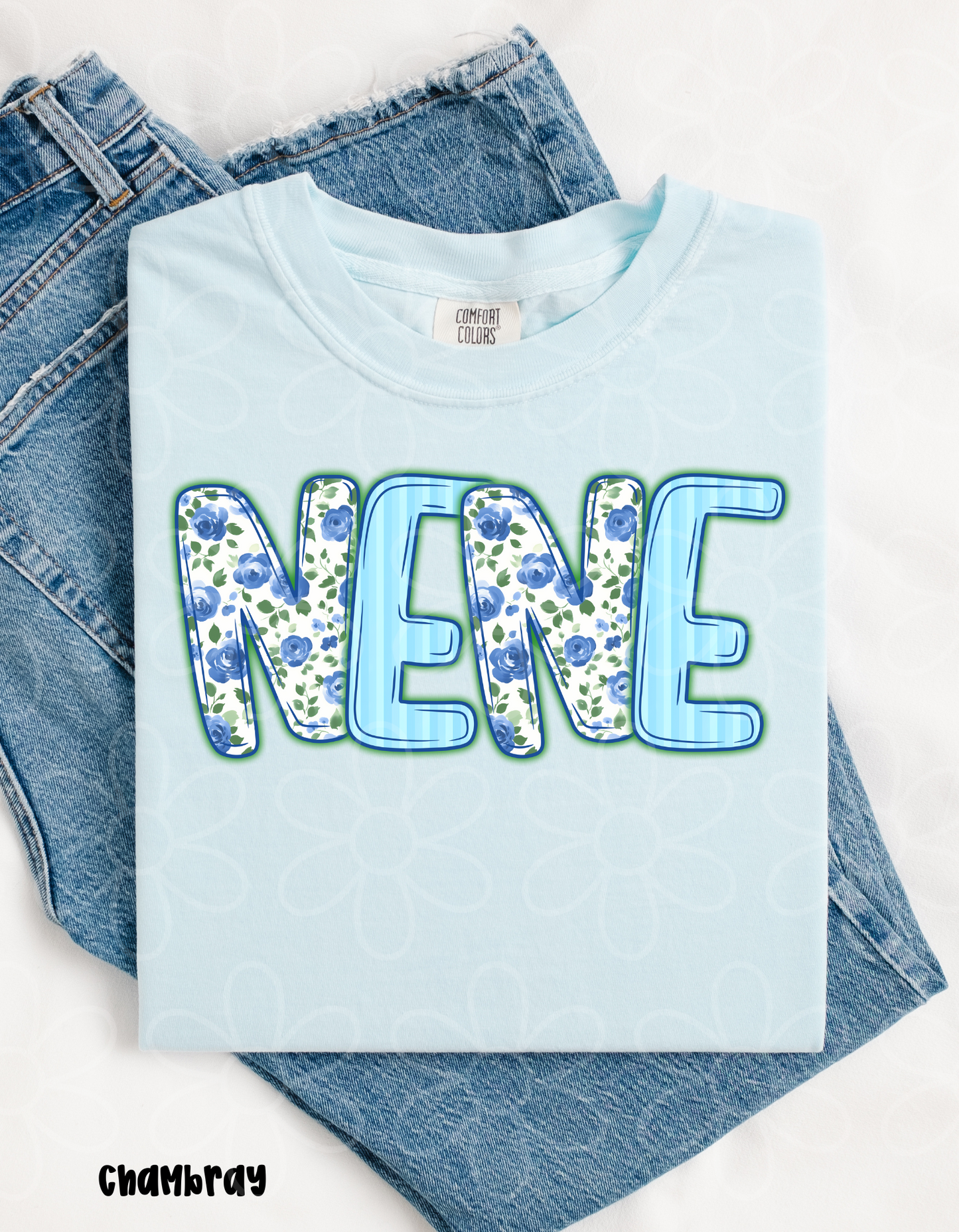 Blue Floral Names - Multiple Options (No Customs) Completed Tee