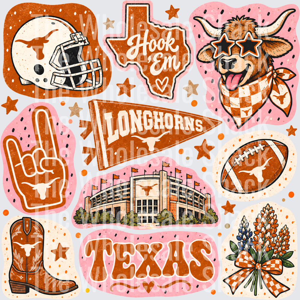 Colorful Longhorns DTF Transfers