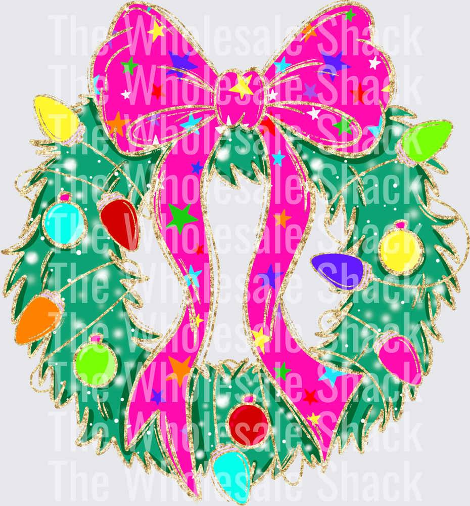 Christmas wreath with glitter DTF Transfers