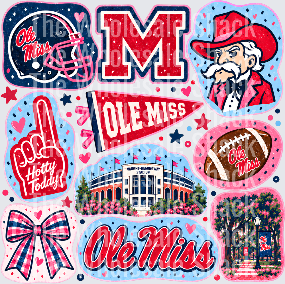 Colorful Ole mIss DTF Transfers